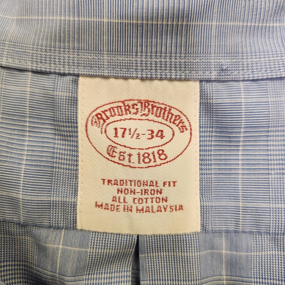 Mens Brooks Brothers Blue & White Checkered Button-Down Shirt 17.5 - Picture 8 of 9